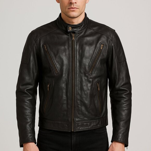 Barney's Leather Other - Vintage Barney’s Leather Men’s Black Moto Jacket Size 50 Biker Leather Grunge